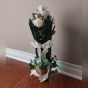 Elevate your Tablescape with Faux Elegant Greens and White Roses